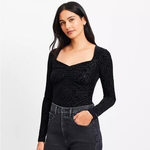 LOFT Mosaic Shirred Velour Sweetheart Top